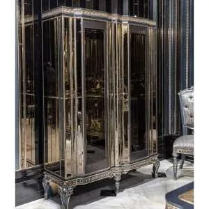 European style double door glass wine cabinet