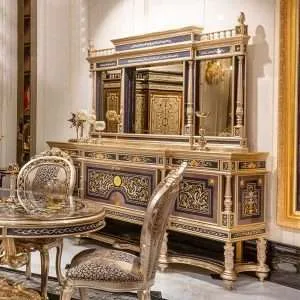 European style solid wood carved console table