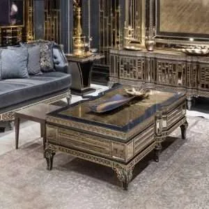 European style solid wood carved living room coffee table