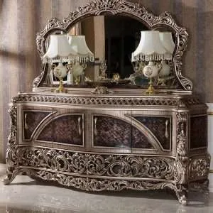 European style solid wood carved sideboard