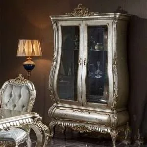 European style solid wood double door glass wine cabinet