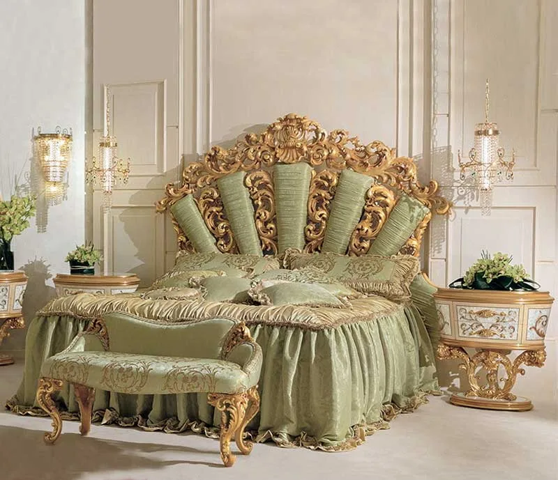 Italian style green velvet italy Luxury French Rococo Bed