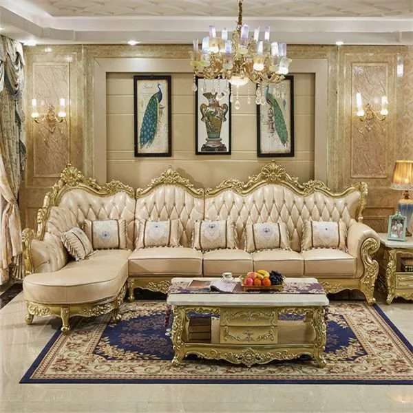 Luxury golden L shape sofa set