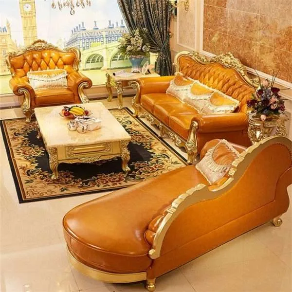 Luxury orange leather sofa set