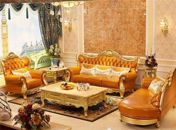 Luxury orange leather sofa set