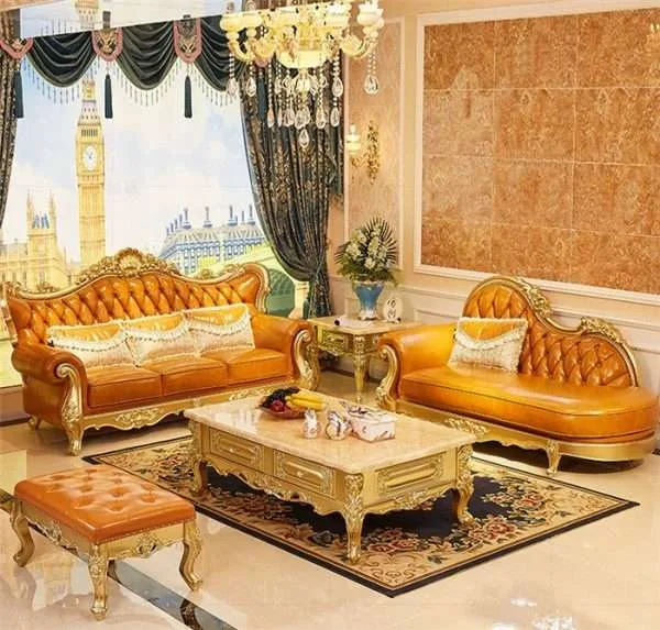 Luxury orange leather sofa set - Image 3