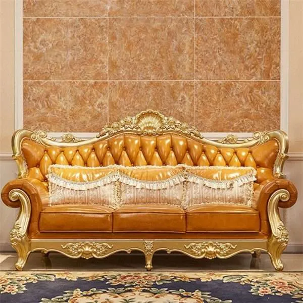 Luxury orange leather sofa set