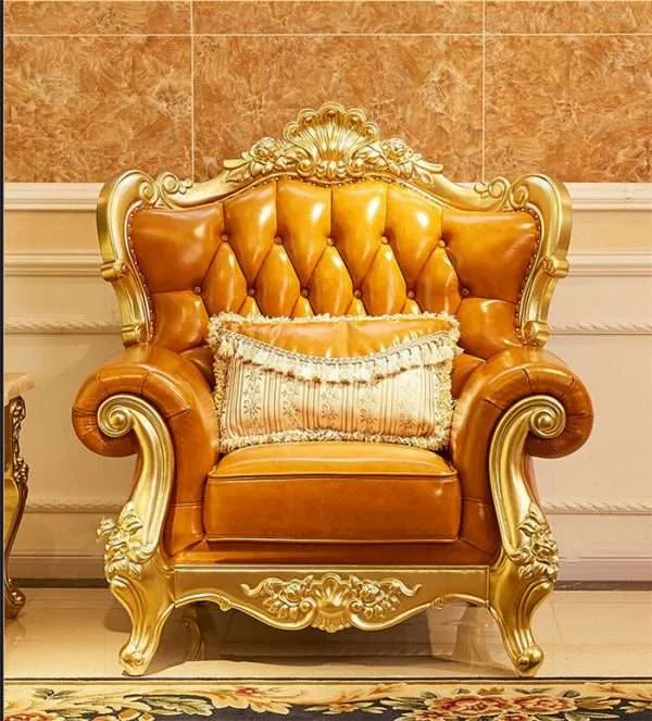 Luxury orange leather sofa set