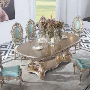 Luxury Baroque Oval wooden dining room set 0071