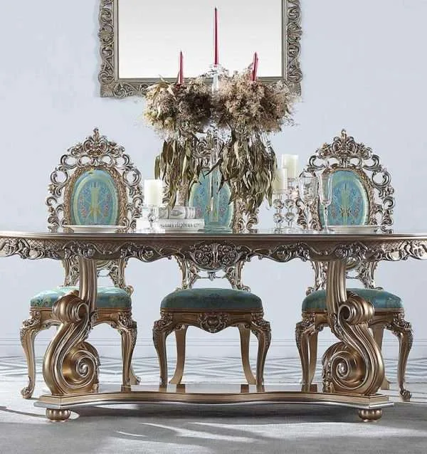 Luxury Baroque Oval wooden dining room set 0071