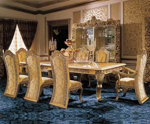 Luxury golden rectangle dining table set