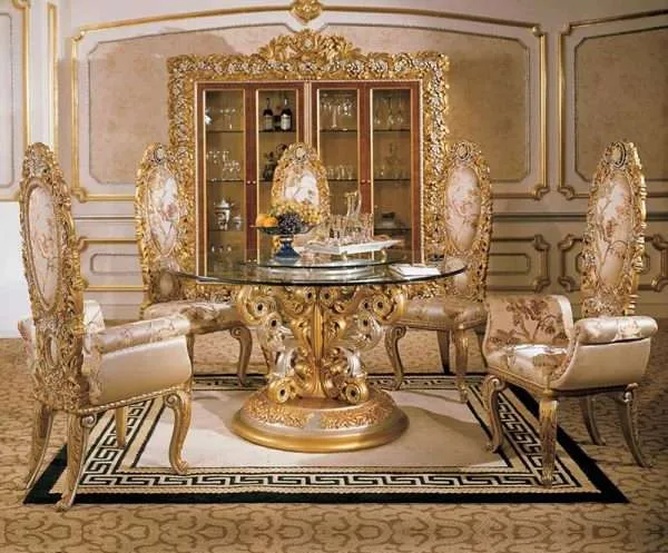 Luxury golden round dining table and chair