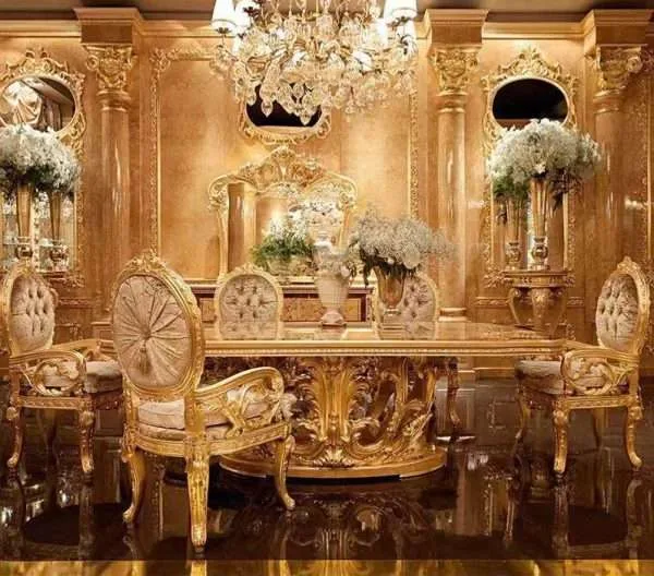 Luxury gold italian dining table set