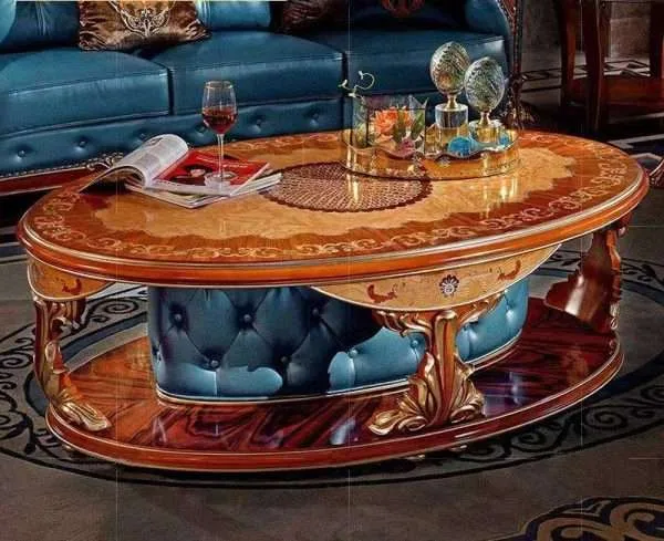 Luxury antique veneer oval center table