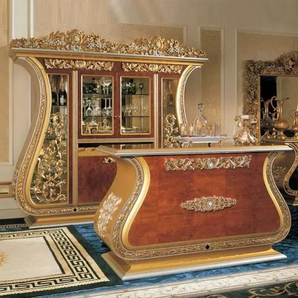 Luxury golden bar counter and wine cabinet