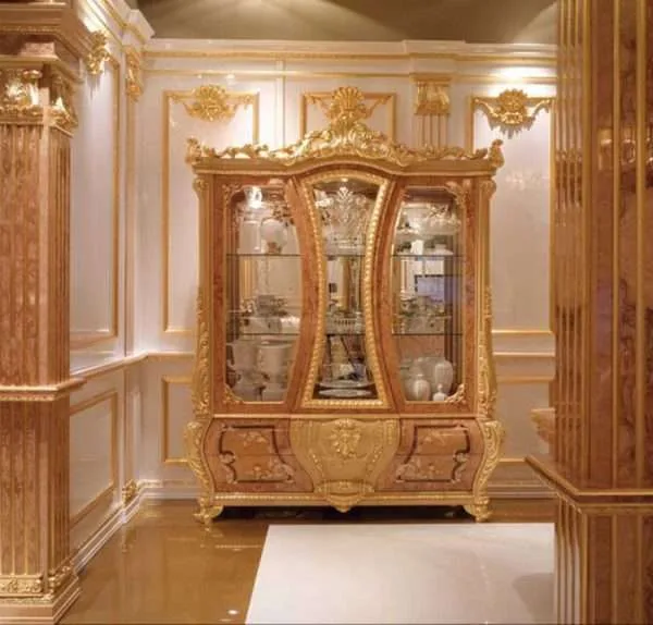 Luxury gold three door wine cabinet