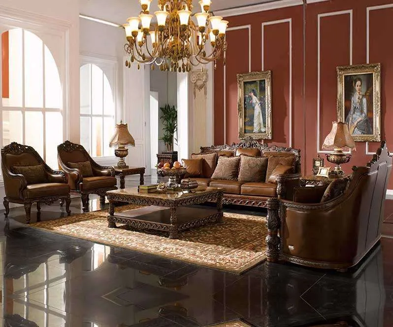 Luxury brown leather sofa set