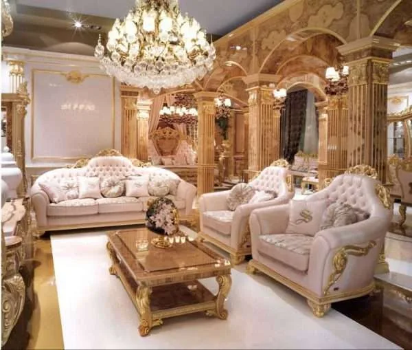 Luxury gold and beige leather couches