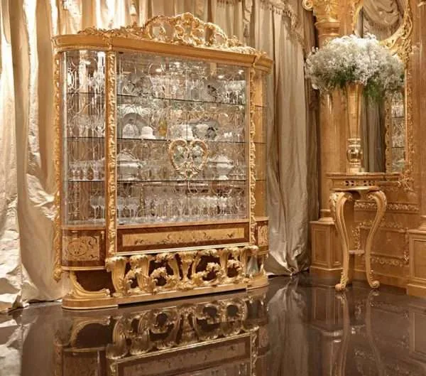 Luxury gold four door wine cabinet