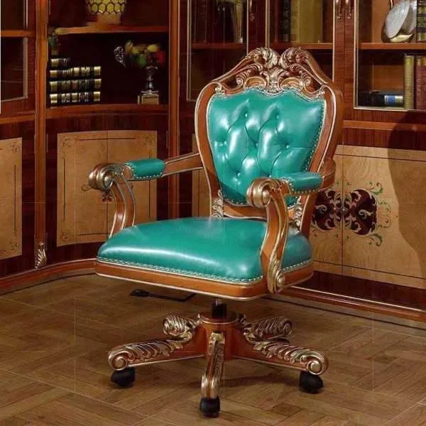 Luxury antique green leather office chair