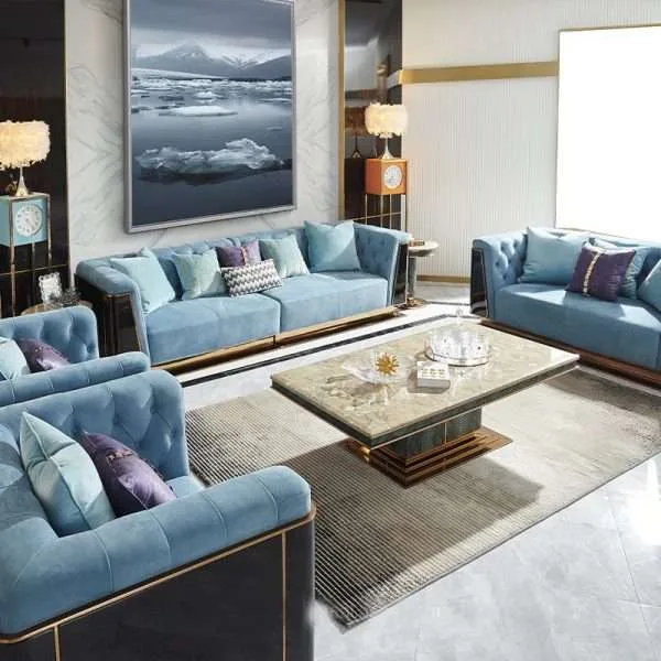 Luxury modern blue chesterfield couch