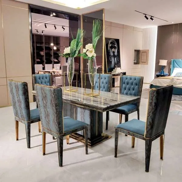 Luxury Italy blue rectangle dining table