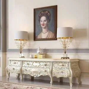 Luxury wooden white vintage TV sideboard