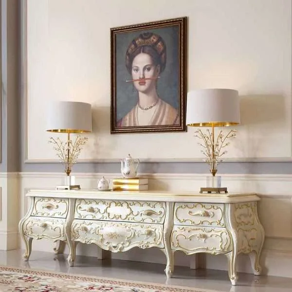 Luxury wooden white vintage TV sideboard