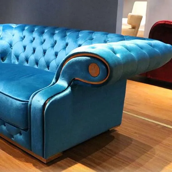 Luxury french navy blue button tufted sofa - Image 5