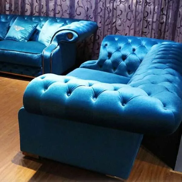 Luxury french navy blue button tufted sofa - Image 6