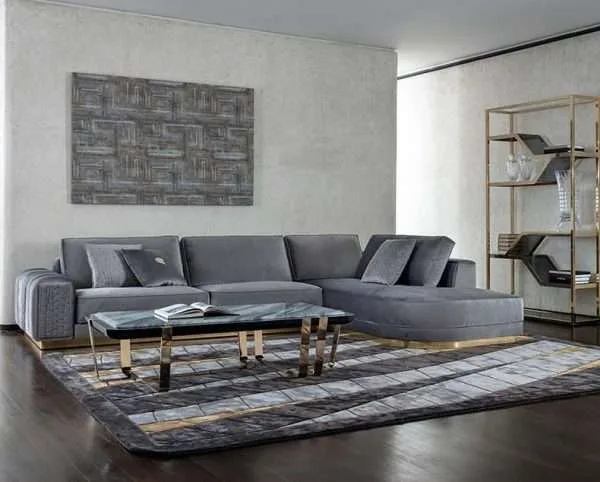Luxury italy L shape grey velvet sofa set - Image 2