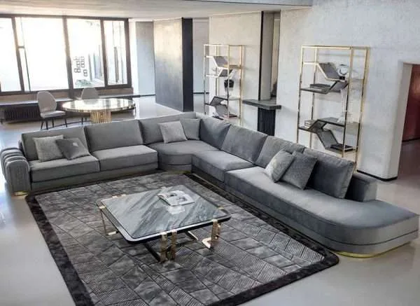 Luxury italy L shape grey velvet sofa set - Image 3