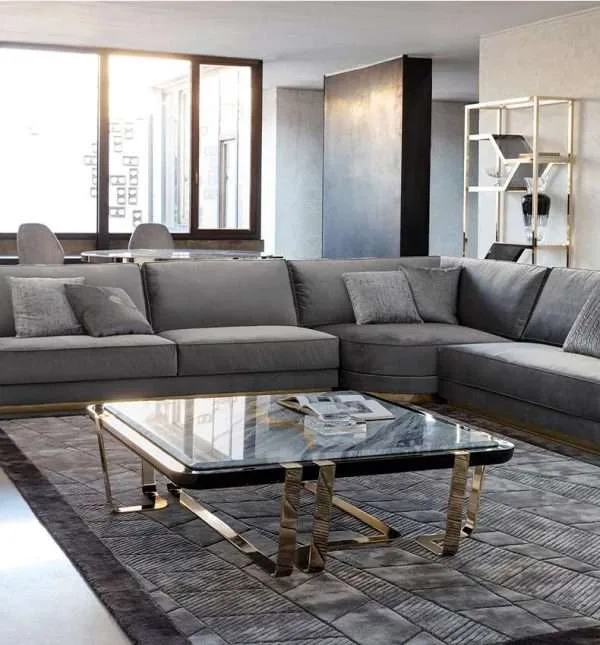 Luxury italy L shape grey velvet sofa set - Image 4