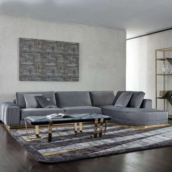 Luxury italy L shape grey velvet sofa set - Image 5