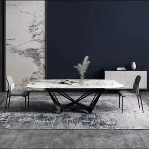 Luxury modern mid century modern dining tables, marble top dining tables, Rectangular  pedestal tables, Electroplated stainless steel leg dining table