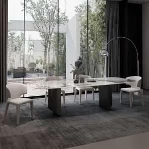 Luxury modern marble top dining table,Rectangular marble pedestal table,Electroplated stainless steel leg dining table