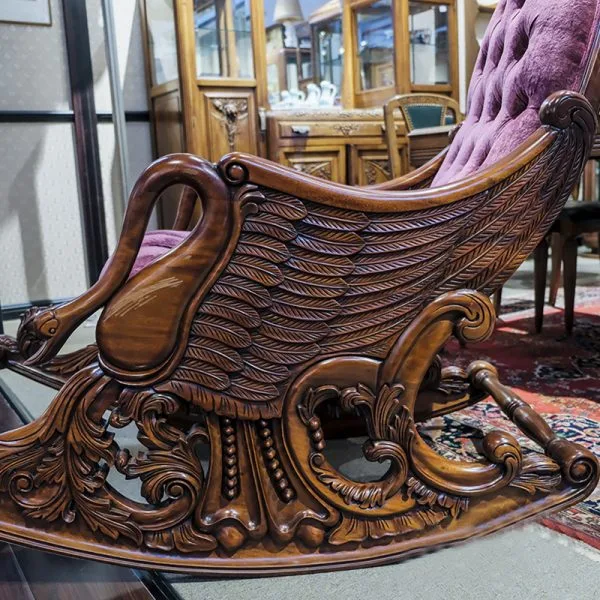 French Vintage Style Brand New Mahogany Swan Rocking Chair - Image 3