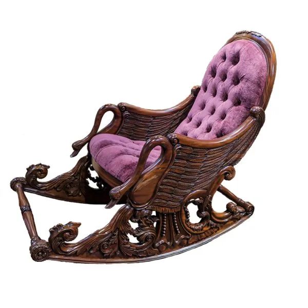 French Vintage Style Brand New Mahogany Swan Rocking Chair - Image 5