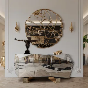 Luxury Modern minimalist mirror entrance cabinet