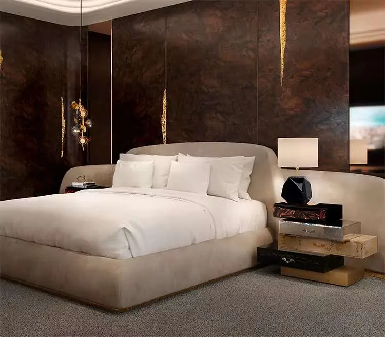 luxury wooden upholstered bed furniture 9 Elevate your sleep sanctuary to new heights of luxury with our High End Customized Fancy Design Bed, a Wooden Bed Furniture masterpiece featuring an Upholstered Double or King Size Luxury Custom Bed Frame. Tailored to your unique taste and desires, this bespoke creation combines exquisite craftsmanship, opulent materials, and unparalleled customization, promising a one-of-a-kind sleep experience fit for royalty.