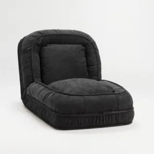 Home 4 Black Adjustable Floor Chair - Upright Position ALT Text: A plush, black adjustable floor chair with a soft futon-style cushion, shown in an upright position against a white background, highlighting its versatile design.